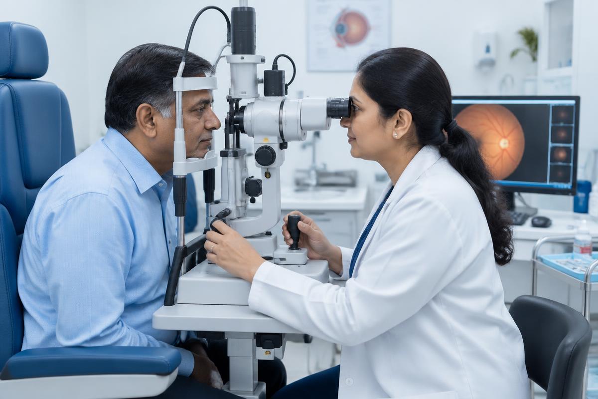 Ophthalmologist providing modern laser eye care to a patient